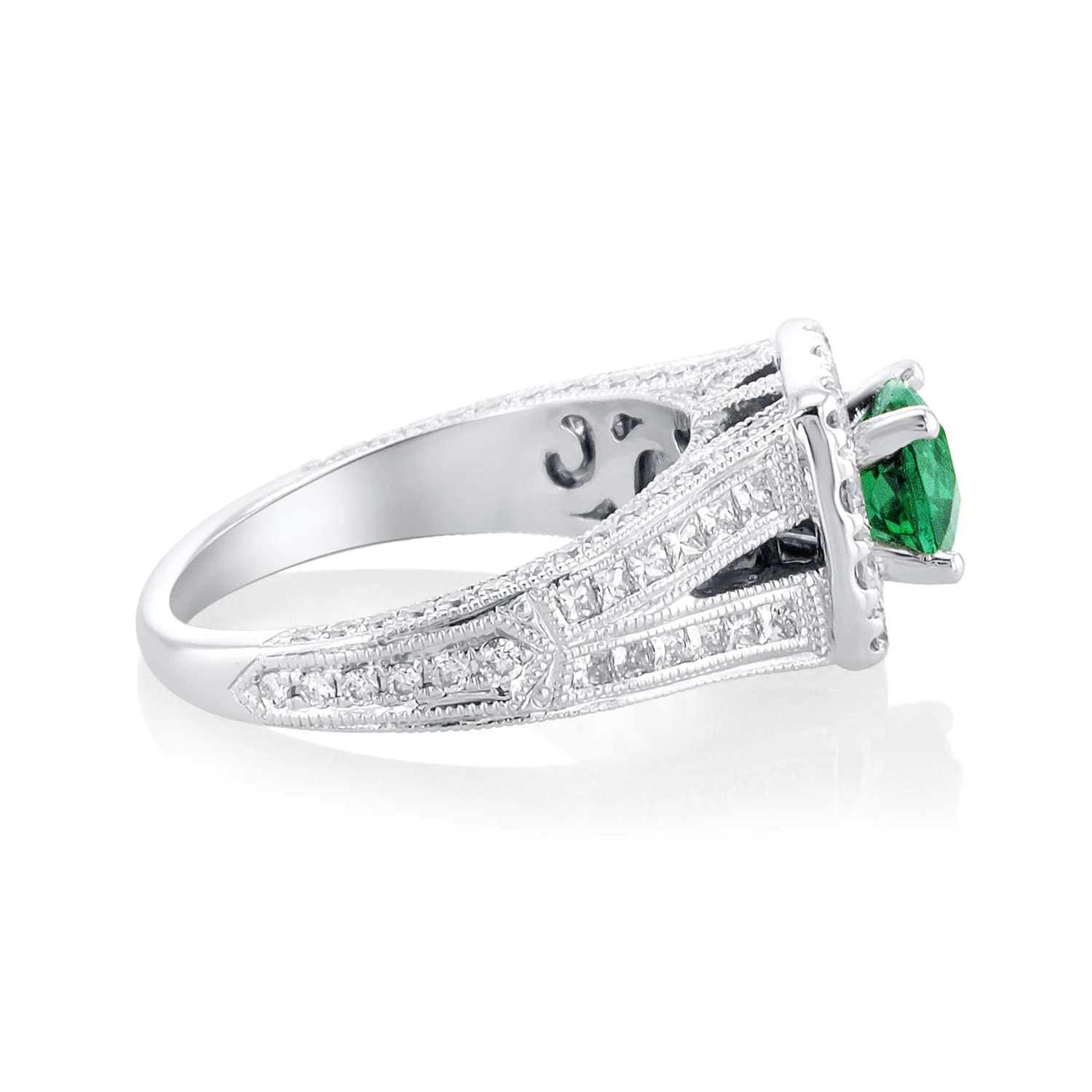 0.75 Carat LAB Grown Emerald & Natural Diamond Ring in 14K White Gold - Image 3