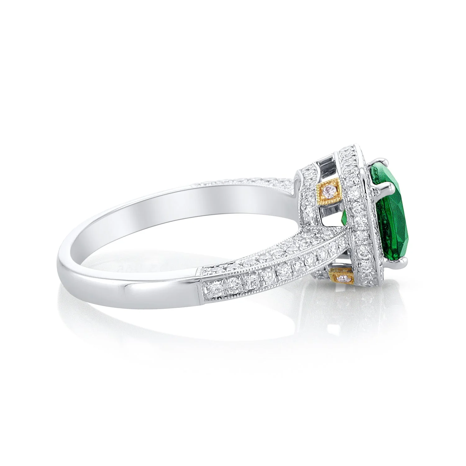 1.45 Carat Emerald & Diamond Lab Grown & Natural Ring in 18K White & Rose Gold - Image 3