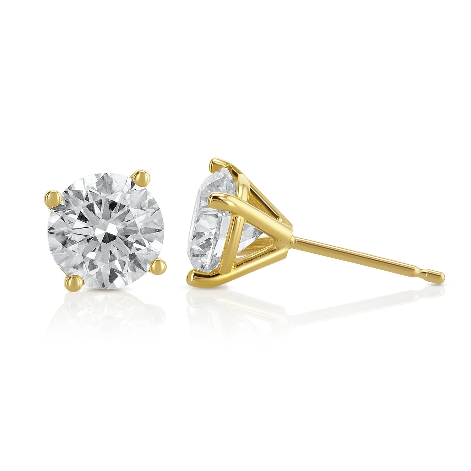 2.59 Carat Round Lab Grown Diamond Studs in 14K Yellow Gold - Image 3