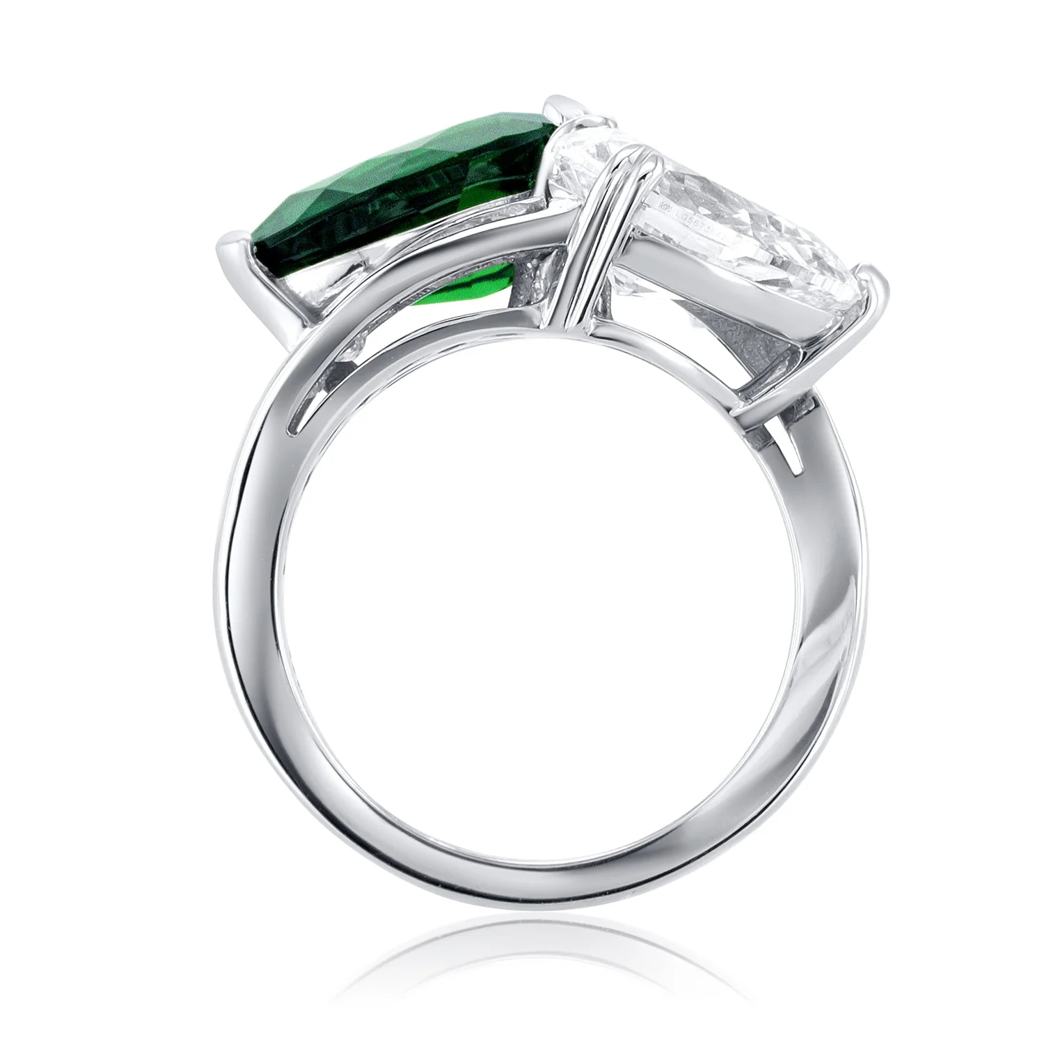3.01 Carat Pear Emerald & 3.70 Carat Pear Diamond Lab Grown Ring in 14 K White Gold - Image 3