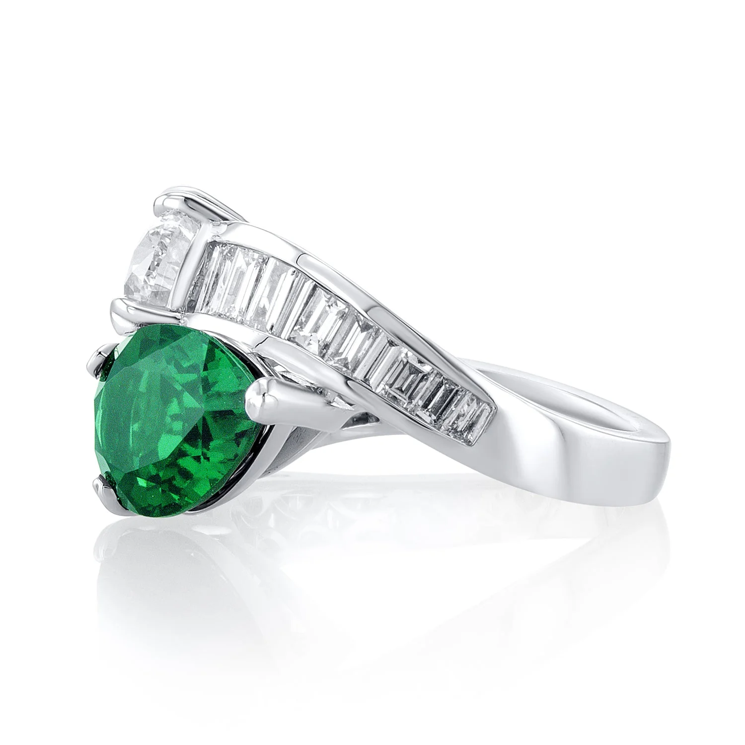 3.01 Carat Pear Emerald & 3.70 Carat Pear Diamond Lab Grown Ring in 14 K White Gold - Image 5