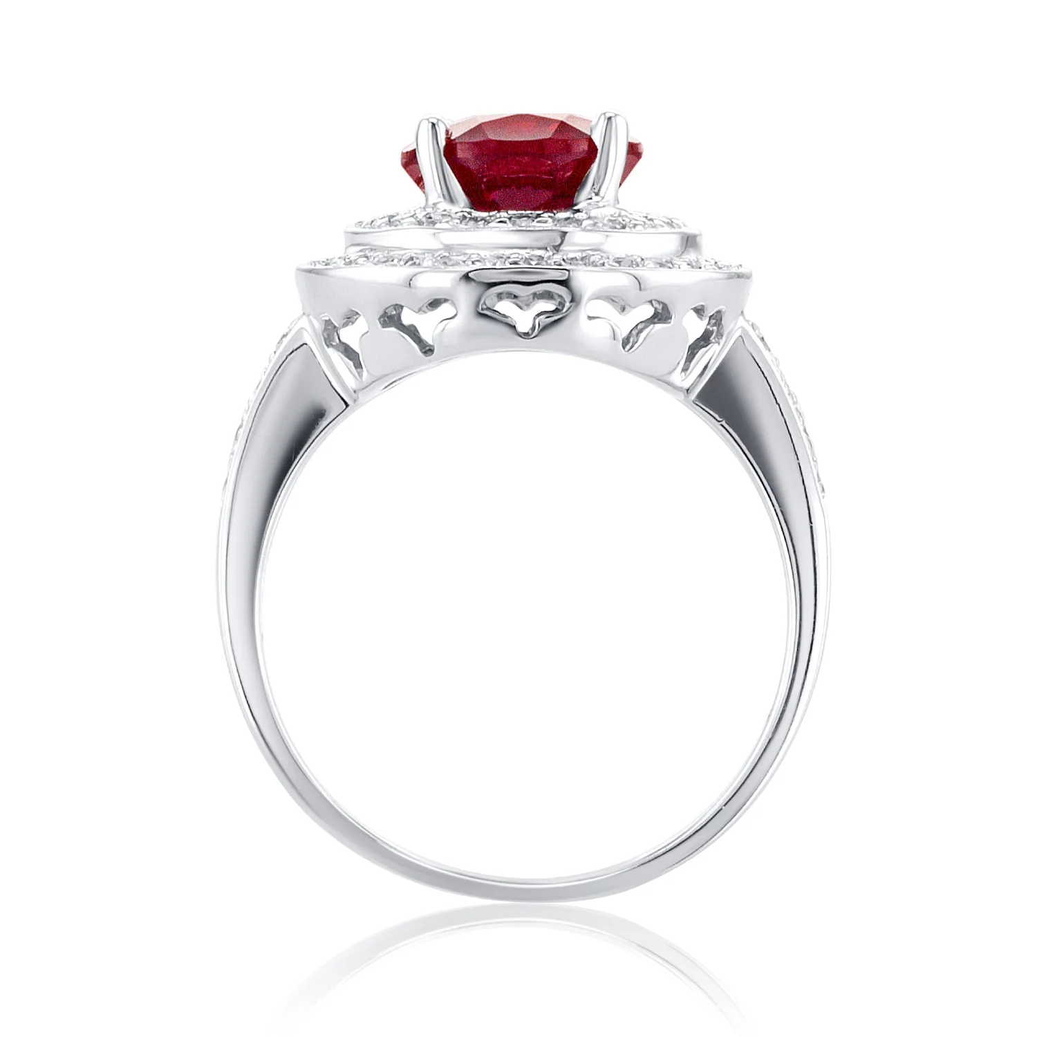 4.55 Carats Lab Grown Ruby & Natural Diamond Double Halo Ring - Image 2