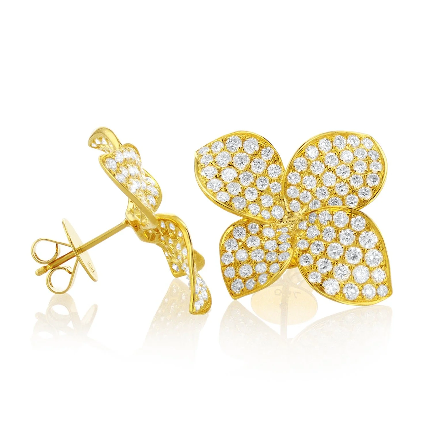 3.60 Carat Natural Diamond Pave Flower Earrings - Image 3